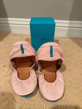 Tieks Ballerina Pink Leather Ballet Flats with Teal Trim